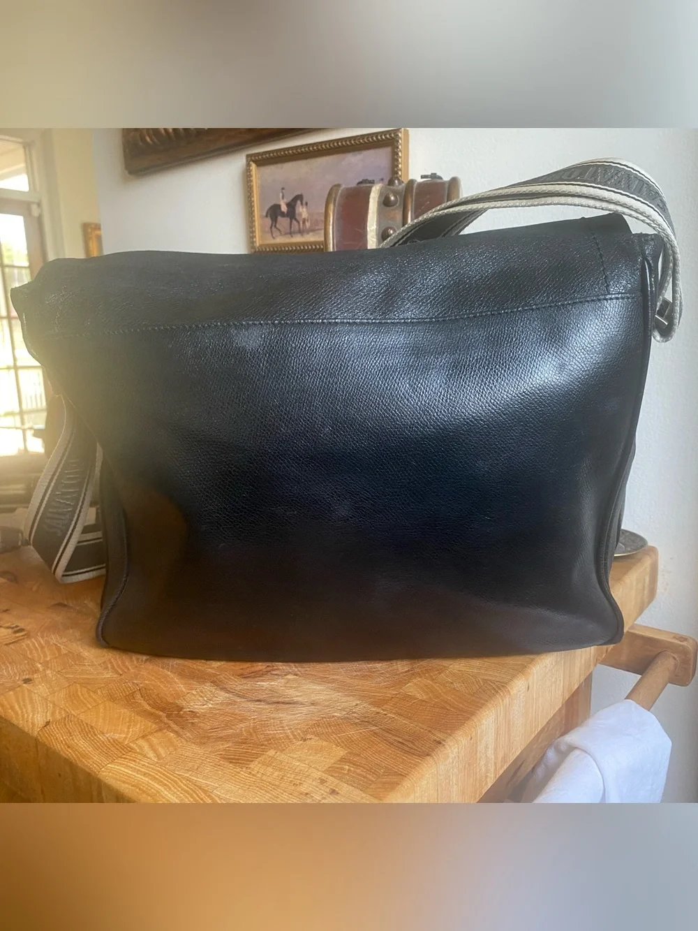 Salvatore Ferragamo Black Python-Embossed Leather Tote with Branded Canvas Strap